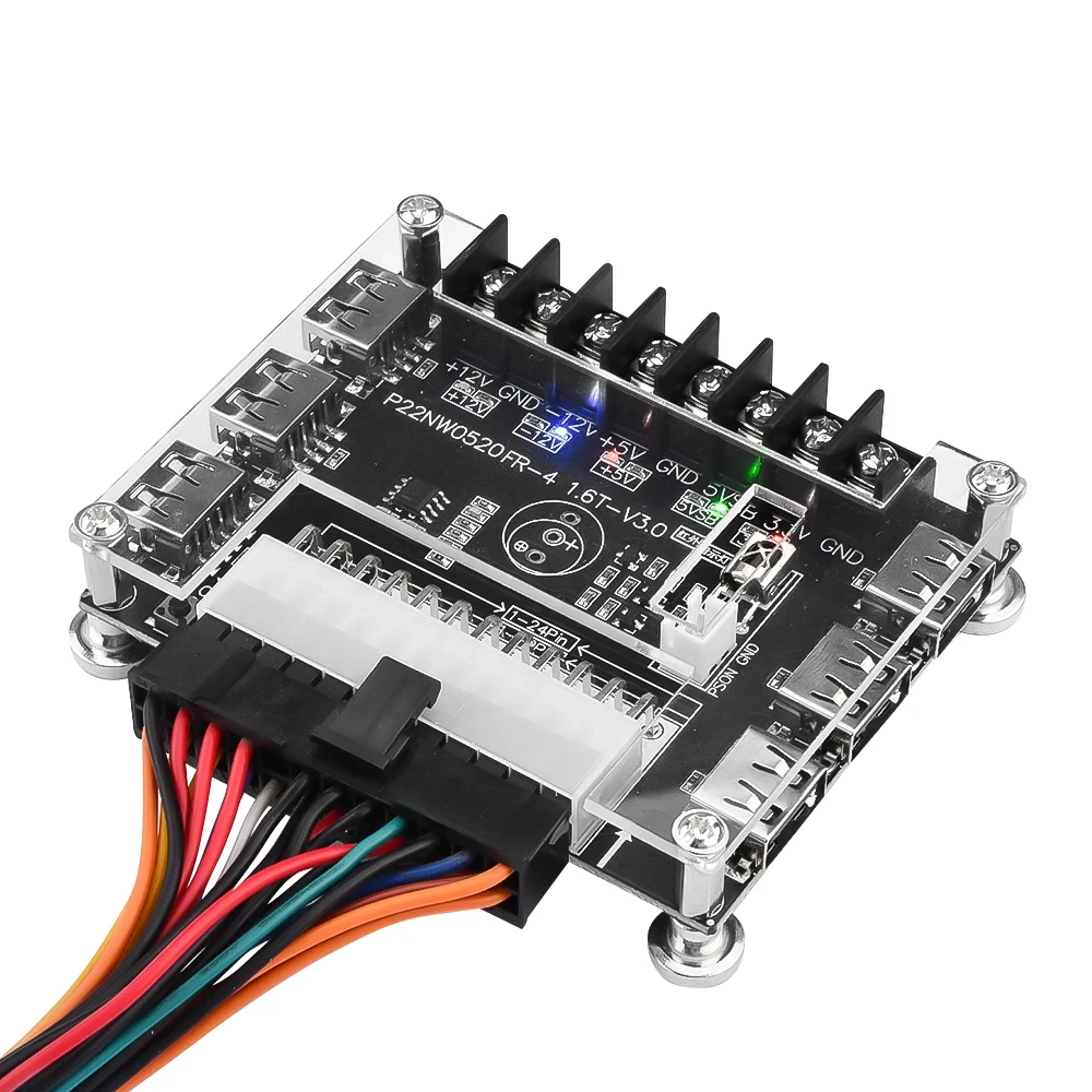 Placa de ruptura de fuente de alimentación ATX de 24 pines y Kit de caja de acrílico adaptador de módulo conector de alimentación compatible con 12V -12V 5V 5VSB 3,3 V
