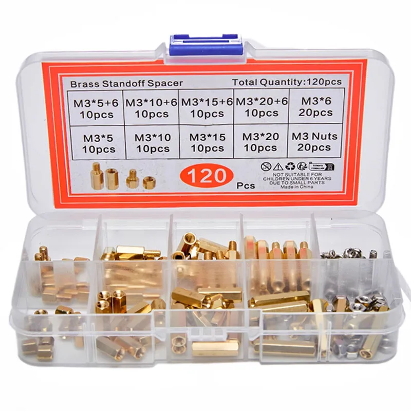120 Uds M3 tornillos de acero inoxidable tuercas latón Hexagonal columna de cobre columna aislante espaciador juego de columna M3 * 6 M3 * 15 M3 * 10 M3 * 20