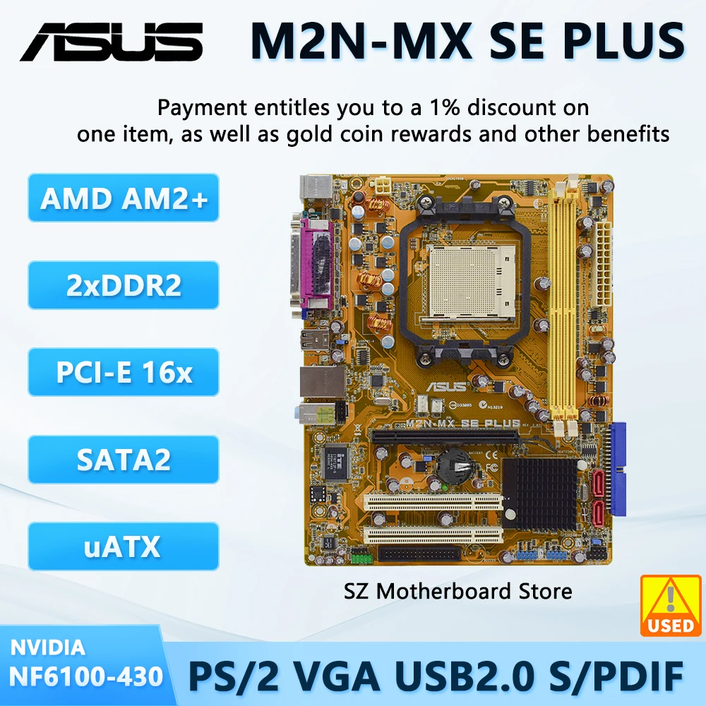 Placa Base ASUS M2N-MX SE PLUS uATX NVIDIA NF6100-430 Socket AM2+ Compatible con CPU AMD Athlon 64 X2 3800+ 4600+ 5000+ Interfaz de Memoria DDR2 PCI VGA Para PC de Escritorio Mejor Precio