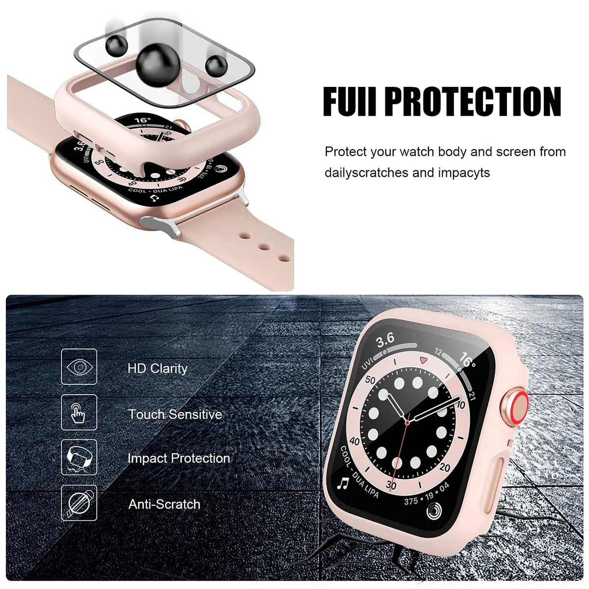 Cristal templado y funda para Apple Watch, Protector de pantalla para iwatch serie 9, 6, SE, 7, 8, accesorios para Apple Watch, 45-41-42-40-44mm, 2 unidades - imagen 4