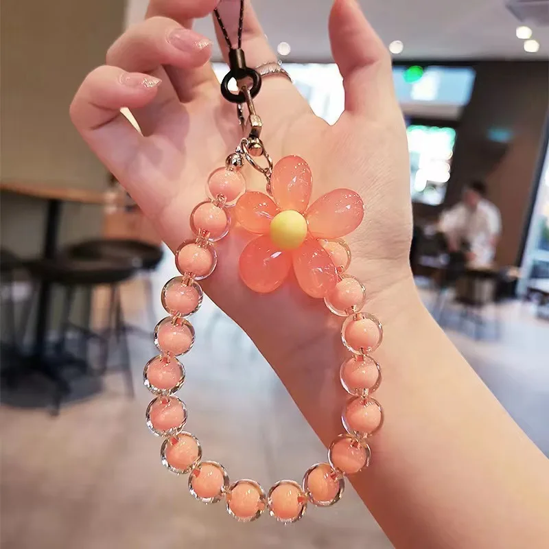 Cordón de teléfono de pétalos de cuentas para IPhone, pulsera antipérdida para Samsung, funda de teléfono móvil, correa de muñeca, llavero de coche, lindo encanto de teléfono - imagen 3