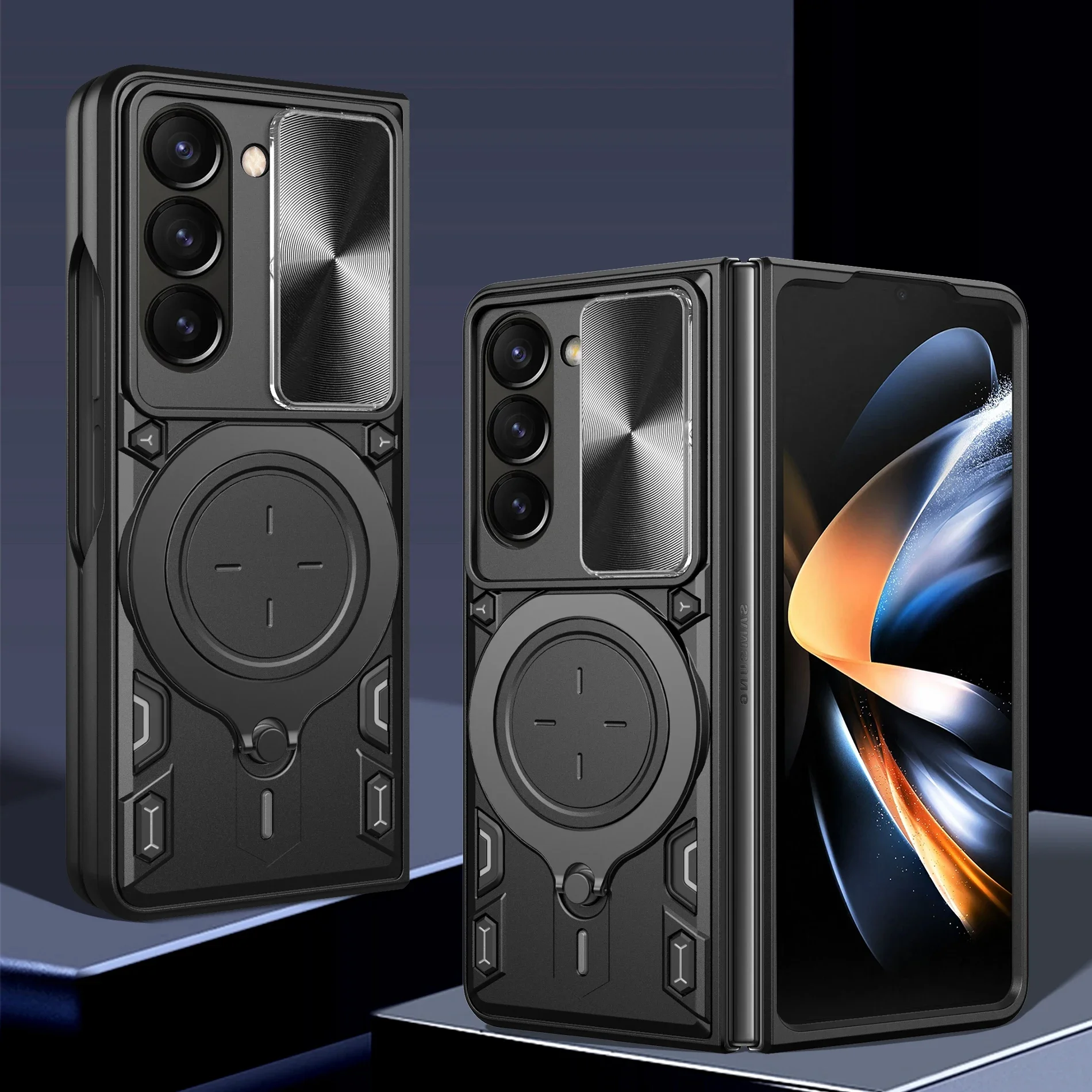 Para Samsung Fold6 Fold5 Fold4 tapa de lente de cámara anillo magnético giratorio funda de teléfono con tapa