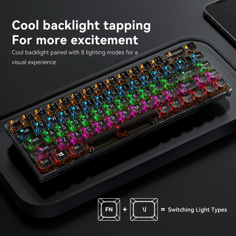 Teclado mecánico transparente dividido con retroiluminación fresca para ordenador con cable USB de 68 teclas - imagen 5