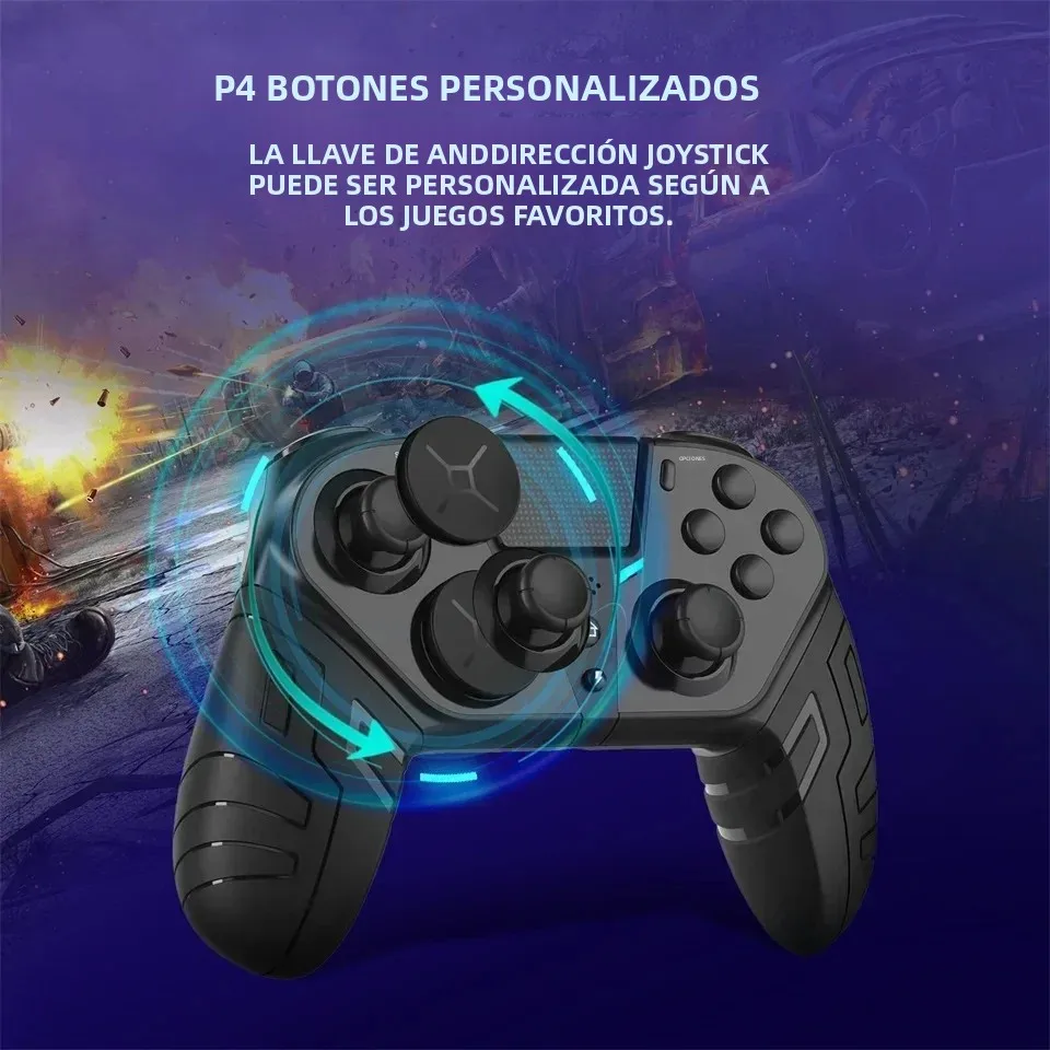 Controlador inalámbrico GAMINJA, mando Bluetooth de doble vibración con función Turbo programable para consola PS4, Joystick de PC - imagen 5