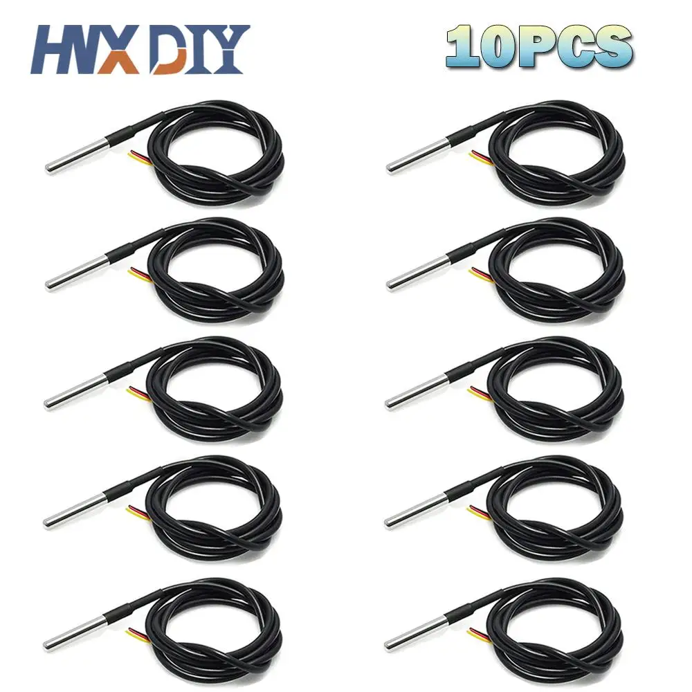 10 Uds. Sensor de temperatura de sonda de temperatura de rosca DS18B20 impermeable paquete de acero inoxidable 1m 2m 3m 5m cable 18B20 para arduino