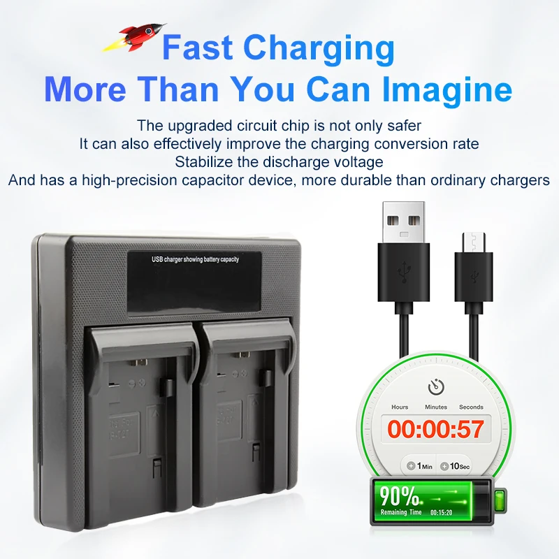 BP-727 BP727 BP 727 batería USB cargador Dual para Canon BP-709 BP-718 BP-745 VIXIA HF R30 M50 M52 500 M56 M506 R36 R38 R306 R400 - imagen 4