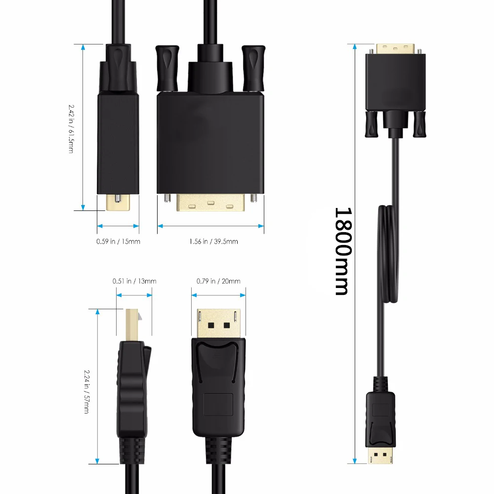 DisplayPort DP Macho a DVI Macho 24+1 Cable de vídeo de enlace único para monitor DVI 6 pies 1,8 m - imagen 2