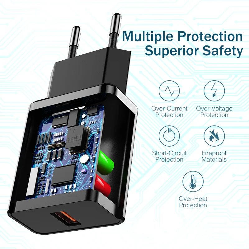 Cargador USB de carga rápida 3,0 de 18W, carga rápida para Xiaomi, iPhone, Samsung, Huawei, teléfono, enchufe UE y EE. UU., adaptador de viaje de pared - imagen 2