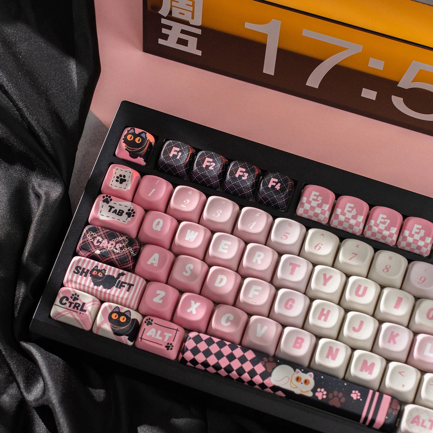 Dulce Cool Cat Keycap MOA perfil negro rosa 134 teclas redondas lindas gorras de bola PBT sublimación térmica teclas de teclado mecánico - imagen 2
