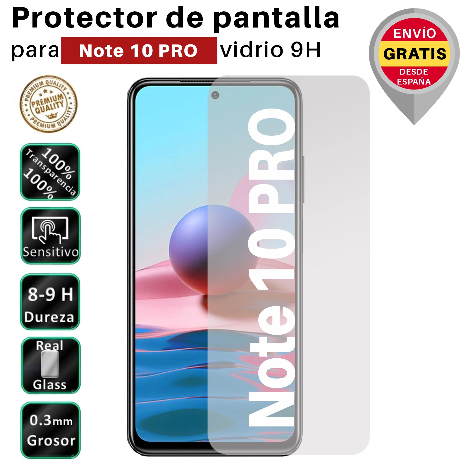 Protector para Xiaomi Redmi Note 10 PRO Cristal Templado de pantalla para movil. Vidrio 9H - Movilrey