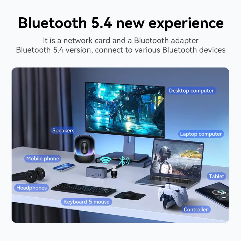 Adaptador AX900 USB WiFi 6 Bluetooth 5,4 Dongle 2 en 1 de doble banda 2,4G y 5GHz receptor inalámbrico de red controlador gratis para Windows 10/11 - imagen 3