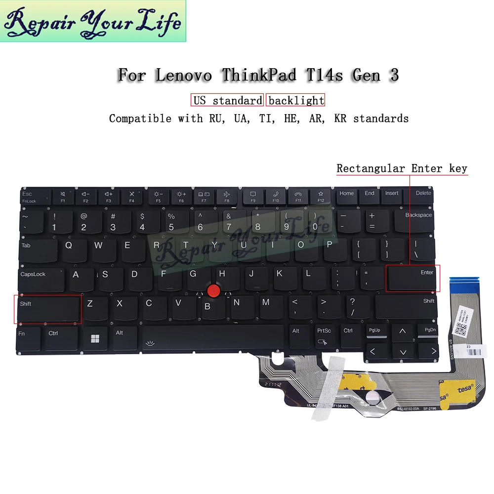 Teclado retroiluminado latino EE. UU. RUS ruso para Lenovo ThinkPad T14S Gen 3 21BR 21BS 21CQ 21CR, teclado para ordenador portátil RU-EN ENG SN21D68484 - imagen 5