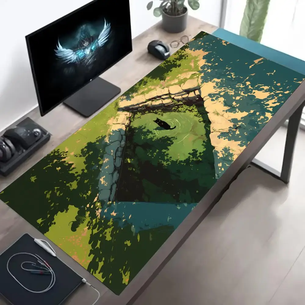 Alfombrilla de ratón de gato negro de Anime, alfombrilla de ratón grande XXL para juegos, cerradura de goma, escritorio, tableta, monitor, ordenador, jugadores, trabajo, teléfono y oficina - imagen 2