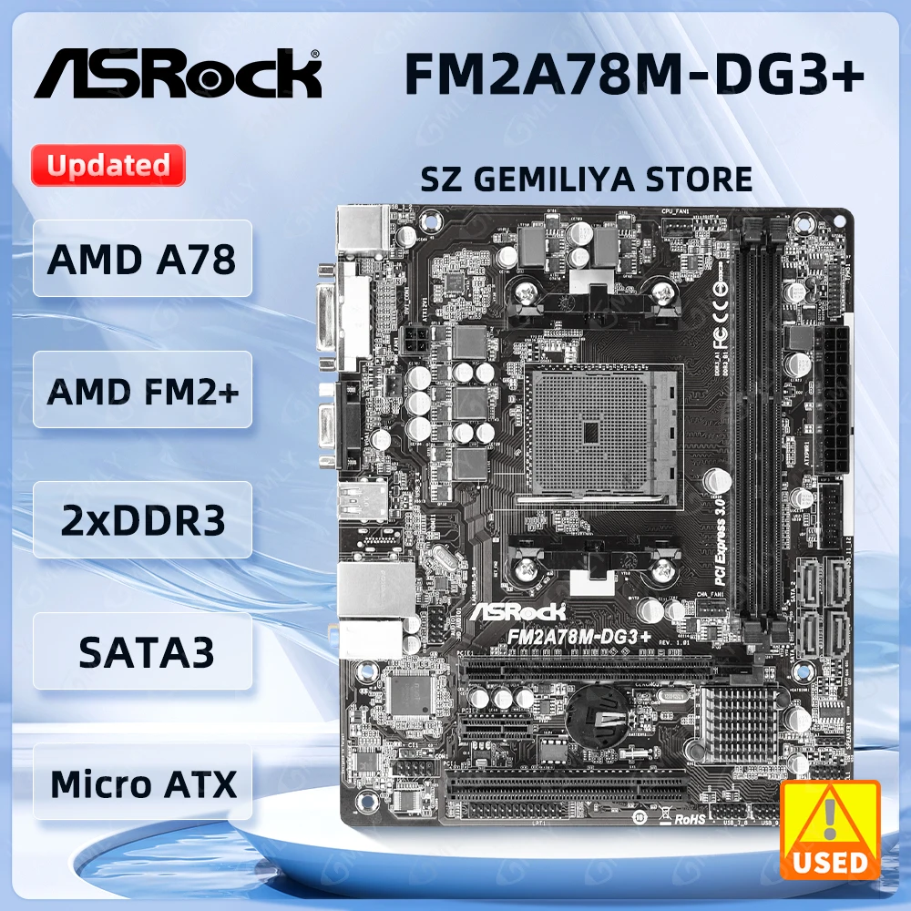 ASROCK FM2A78M-DG3 + placa base FM2 + AMD A78 DDR3 32GB 4xSATA3 Micro ATX compatible con A10 7800 A6 740 Athlon X4 840 A6 540 A8