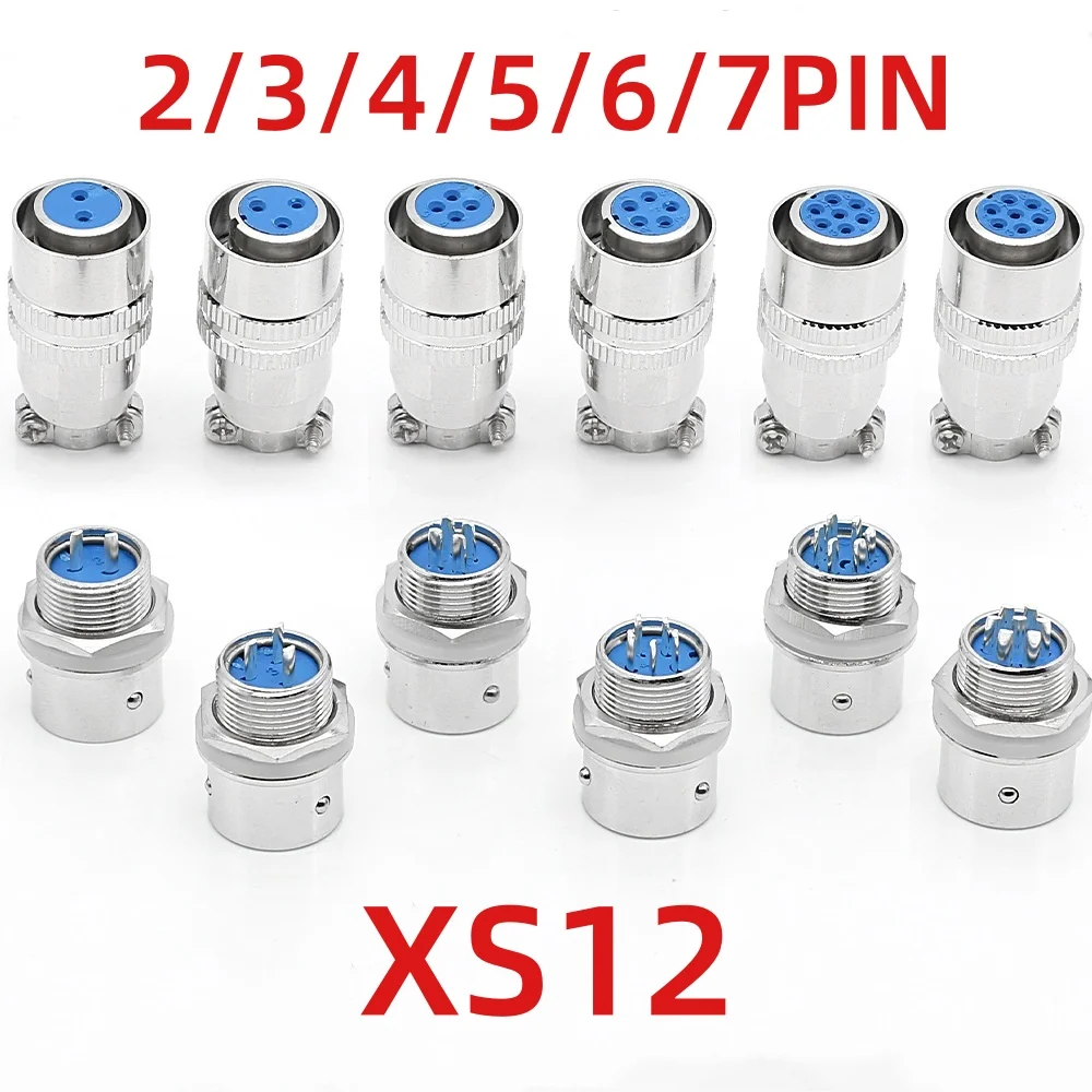 Conector de aviación XS12, conector rápido circular push-pull, 2/3/4/5/6/7PIN, contacto chapado en oro, enchufe macho y hembra