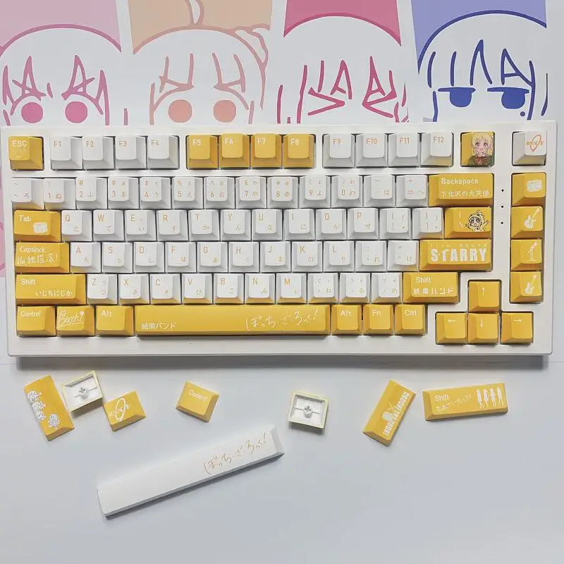 Anime BOCCHI THE ROCK Keycap Ijichi Nijika tema 138 teclas PBT tinte subcama dibujos animados Gaming Key Caps retroiluminado Keycap para diseño ANSI - imagen 3