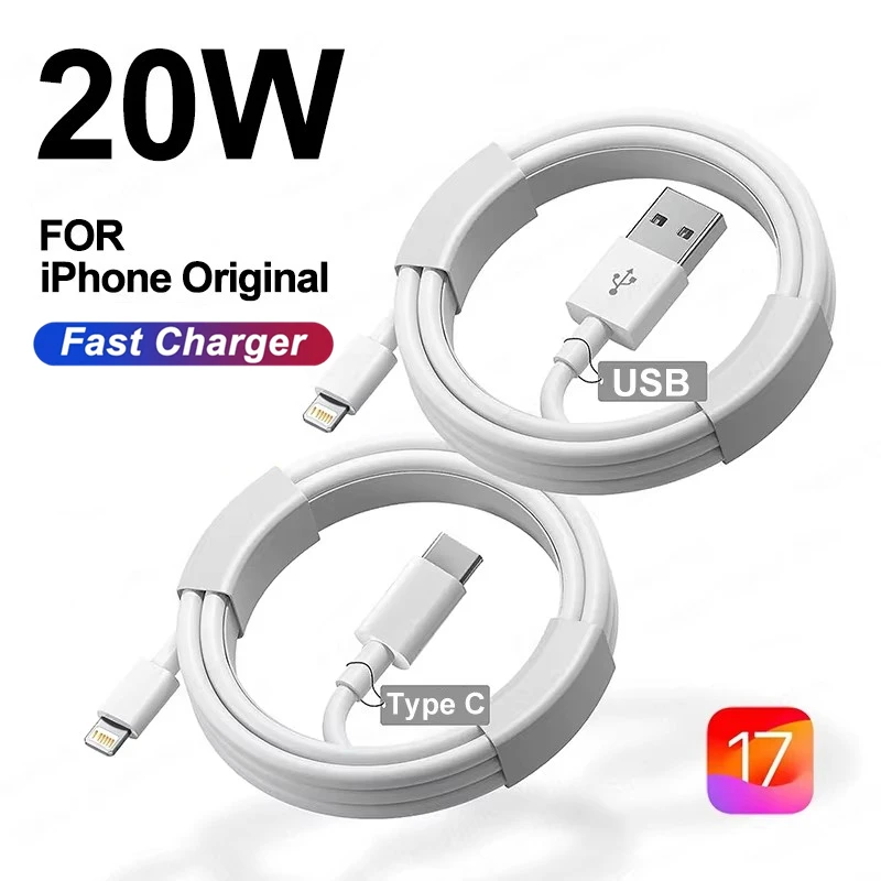 Cable USB de carga rápida Original PD de 20W para iPhone 14 8 7 Plus 13 12 11 Pro XS Max XR X USB C Cable de cargador rápido 1m 1,5m 2m 3m