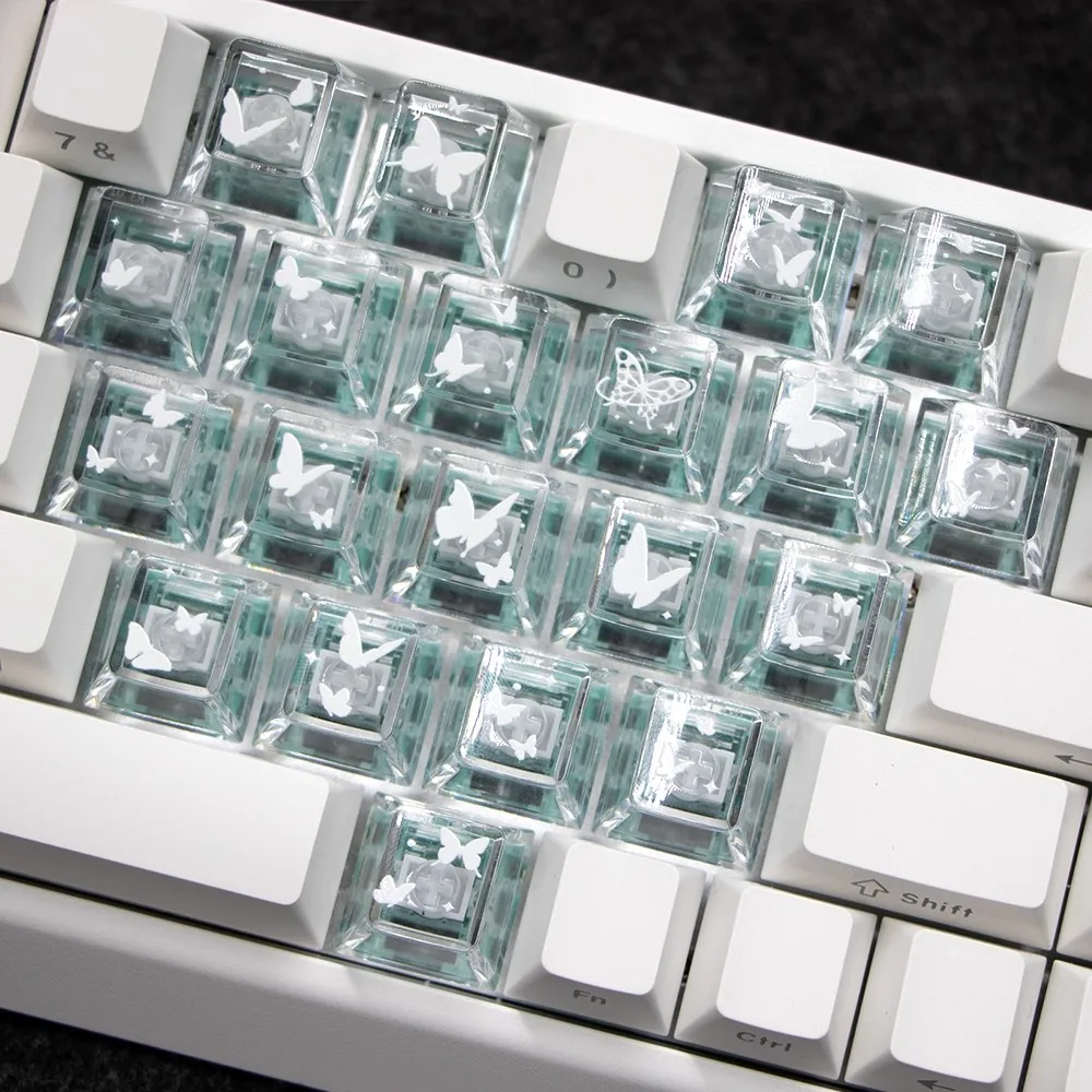 1 Juego de teclas con diseño de mariposa en forma de corazón, perfil de cereza, Material de PC transparente, teclas personalizadas, teclas retroiluminadas DIY - imagen 3