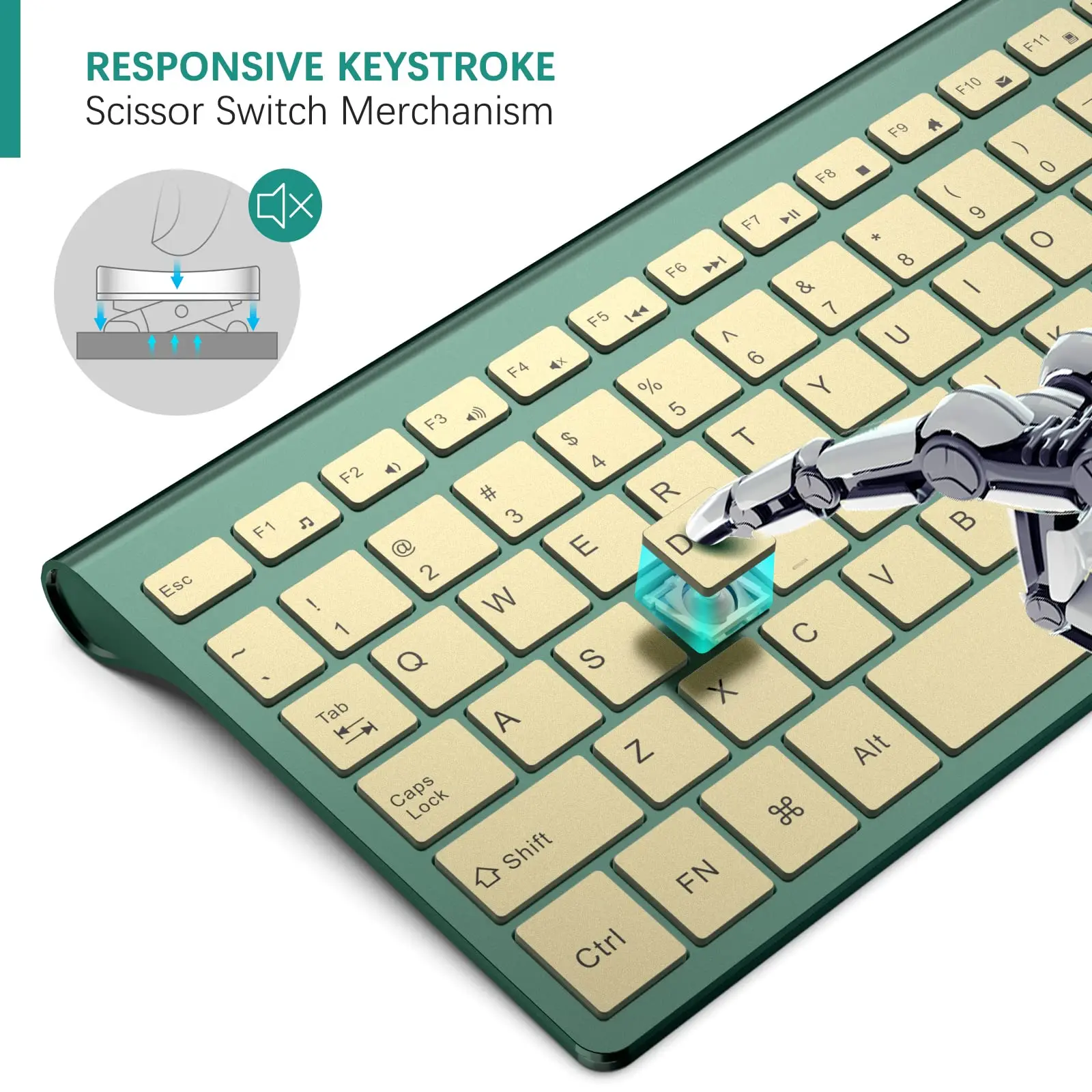 Juego de teclado y ratón inalámbricos para ordenador portátil, diseño compacto y portátil de 2,4G para oficina, color dorado, gris, rosa, rojo vino, plateado y verde - imagen 4