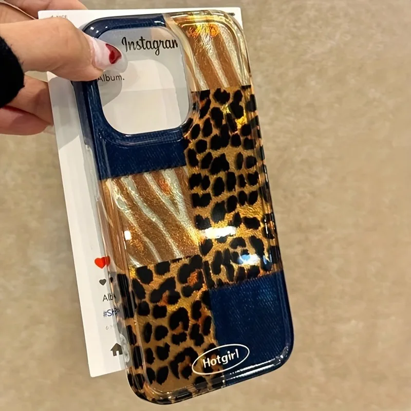 Funda de teléfono con estampado de leopardo azul vaquero Retro para iPhone 17 16 15 14 13 12 11 Pro Max XS X XR 7 8 Plus 16E 17 cubierta de parachoques transparente de aire - imagen 2
