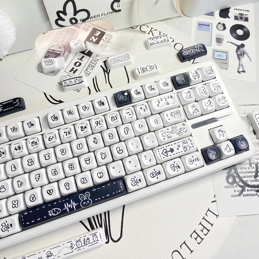 Teclas de perfil MOA con tema de conejo zanahoria, teclas PBT de sublimación de tinte para teclado mecánico MX Switch GK61 GK64, 130 teclas - imagen 5