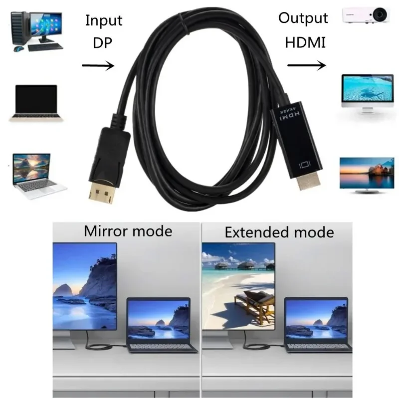 1,8 M 4K DisplayPort a HDMI Cable Compatible DP a HDMI adaptador puerto de visualización convertidor de Audio y vídeo para PC Monitor de proyector HDTV - imagen 4
