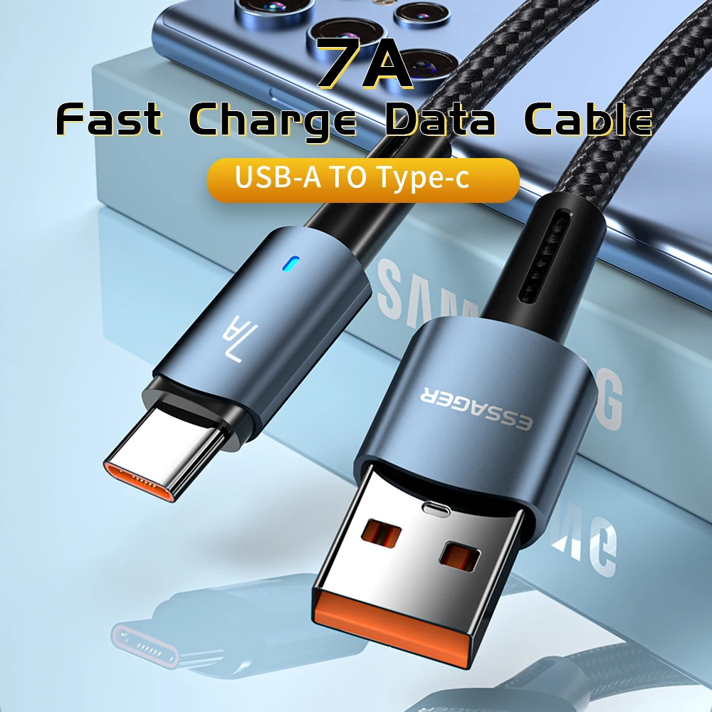 Cable Essager 7A USB tipo C para Huawei P40 P30 Pro 100W Cable de datos de carga rápida para Oneplus Samsung Realme Cable cargador de USB-C - imagen 3