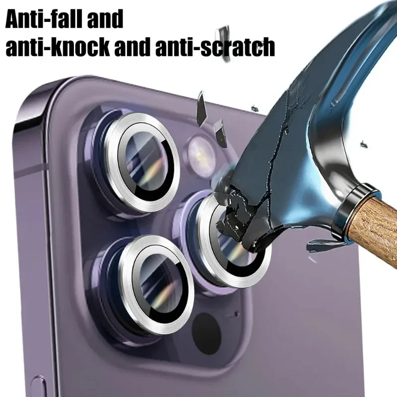 2-3 uds para IPhone 15 17 16 Pro Max película protectora de lente de cámara anillo de Matel de titanio + película de teléfono de cubierta transparente HD de vidrio templado - imagen 4