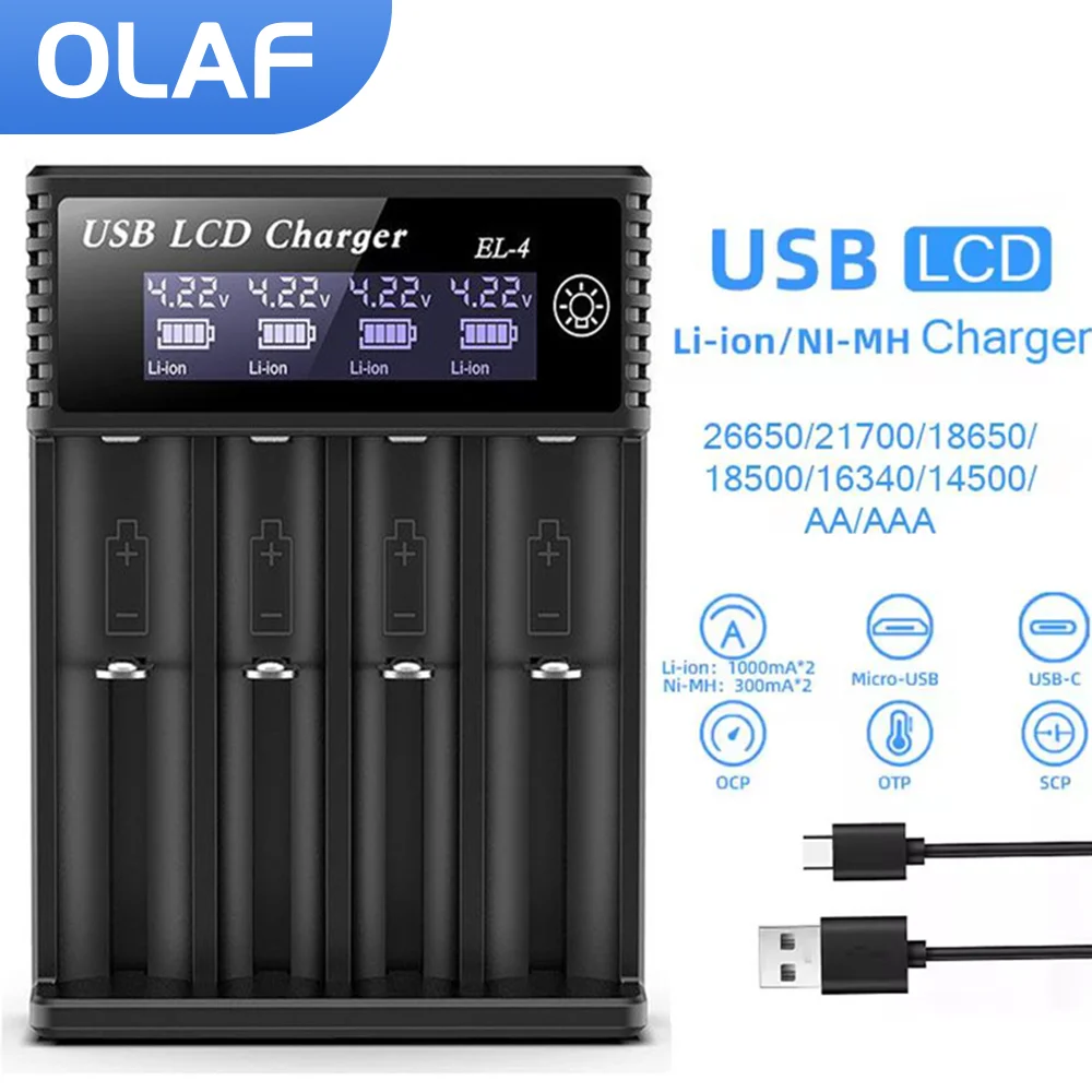Cargador inteligente de batería LCD USB, 1/2/4 ranuras duales para batería de litio recargable 18650 3,7 V para batería NI-MH AA/AAA de 1,2 V - imagen 2