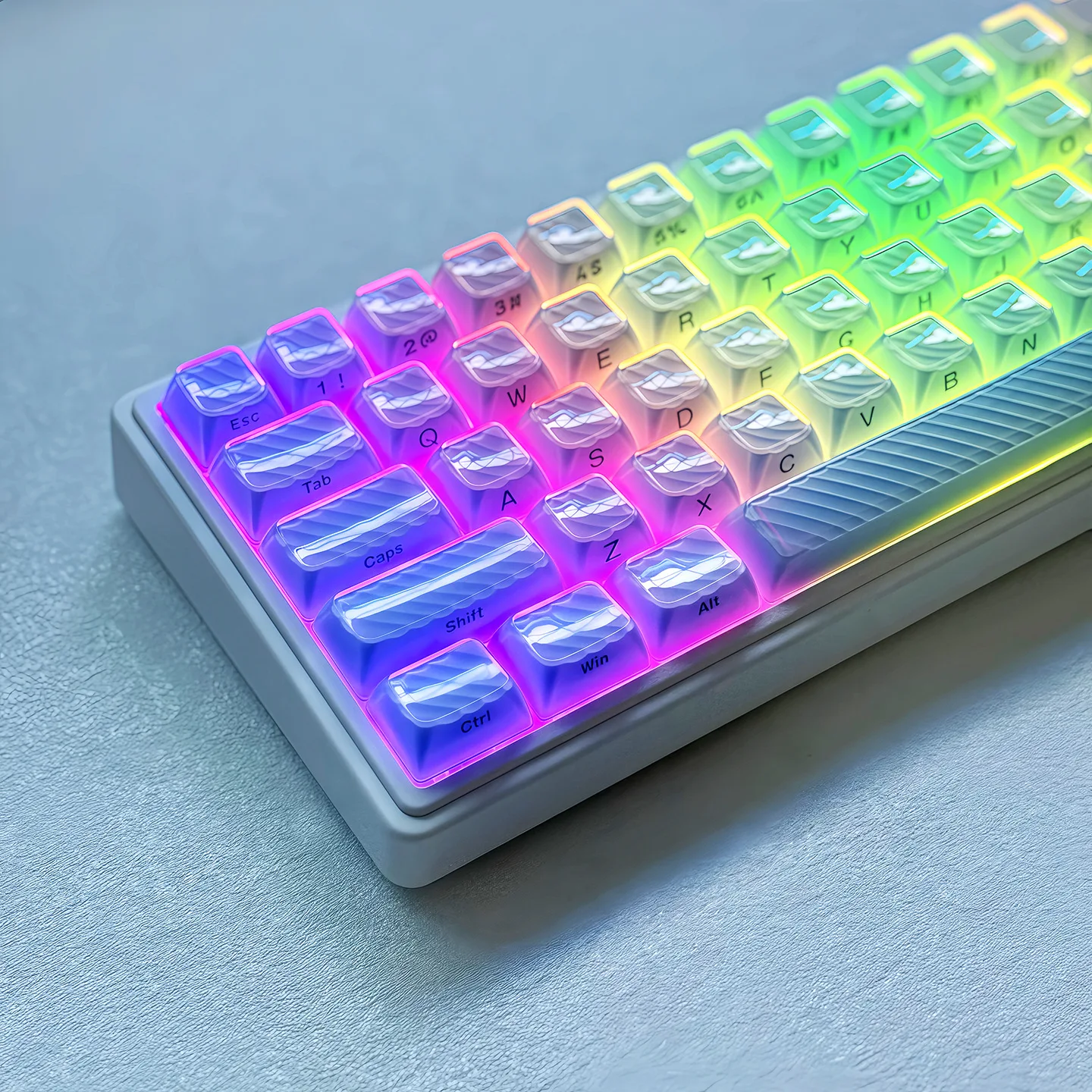 Teclas de gelatina de cristal con estampado lateral de onda mágica azul, perfil ASA, teclas translúcidas transparentes elegantes para interruptores MX, teclado para juegos