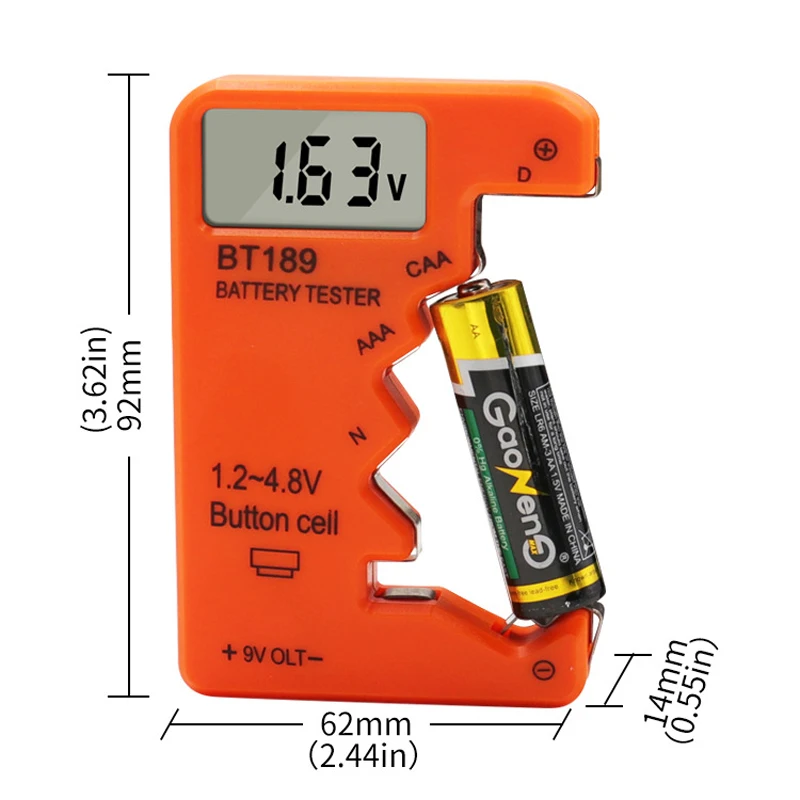 Probador de batería Digital con pantalla LCD BT189, electricidad, 9V, AA, AAA, botón, pila de moneda, Detector de banco de energía, prueba de medidor - imagen 2