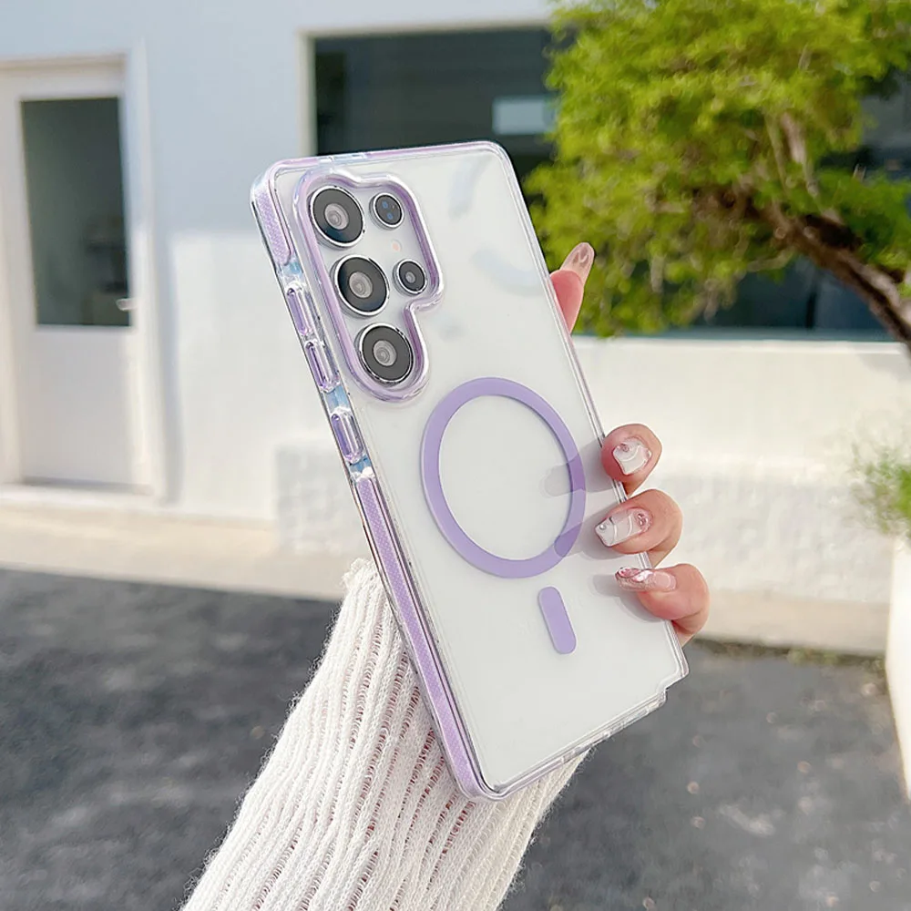 Acrílico transparente de lujo para Magsafe funda de teléfono magnético para Samsung S24 Plus S25 Ultra A56 A36 A26 A16 A15 A06 5G armadura cubierta dura - imagen 4
