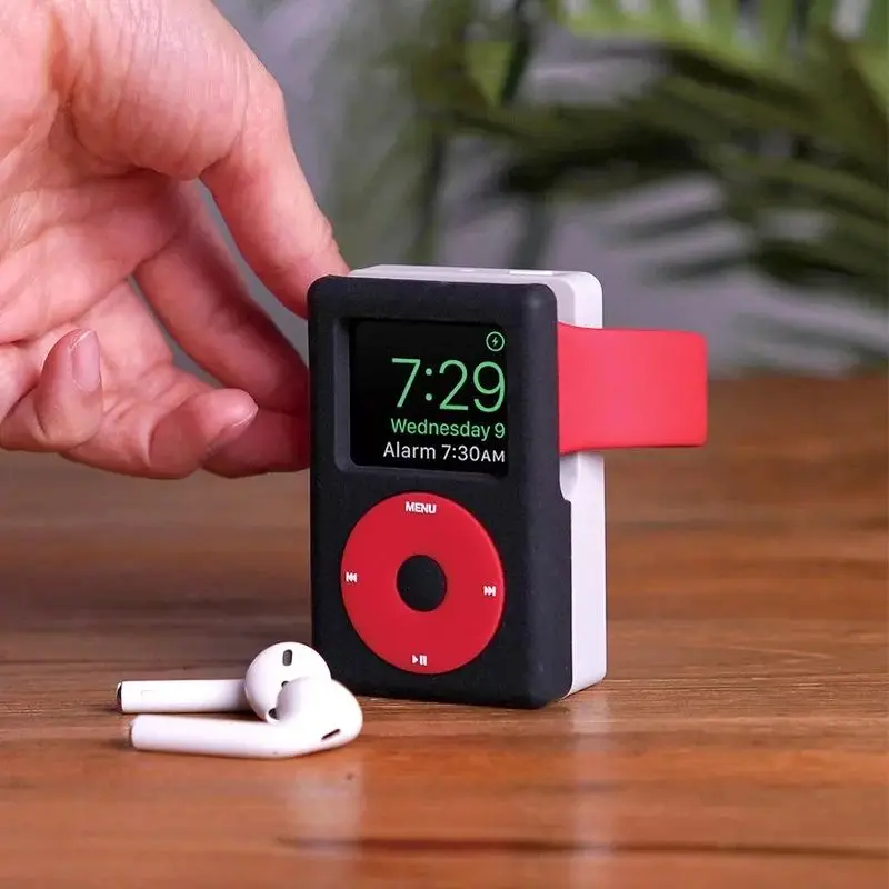Soporte de cargador para reloj inteligente, Base de carga de escritorio de silicona con patrón de reproductor de MP3 Retro para Apple Watch 8 7 6 5 4 3 2 1 Se