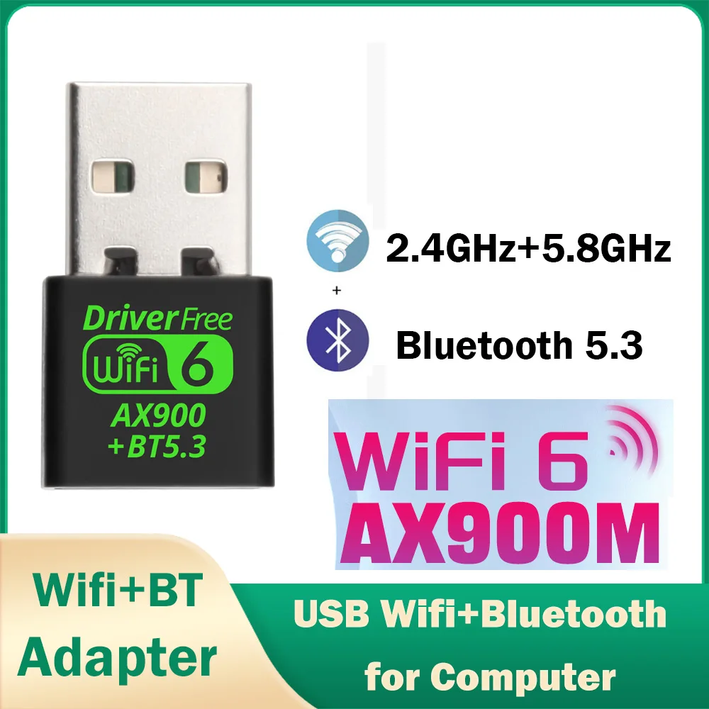 Adaptador inalámbrico USB WiFi6 + Bluetooth5.3 AX900 2 en 1, Dongle de doble banda de 2,4G y 5GHz para ordenador, PC, portátil, sistema de ventana