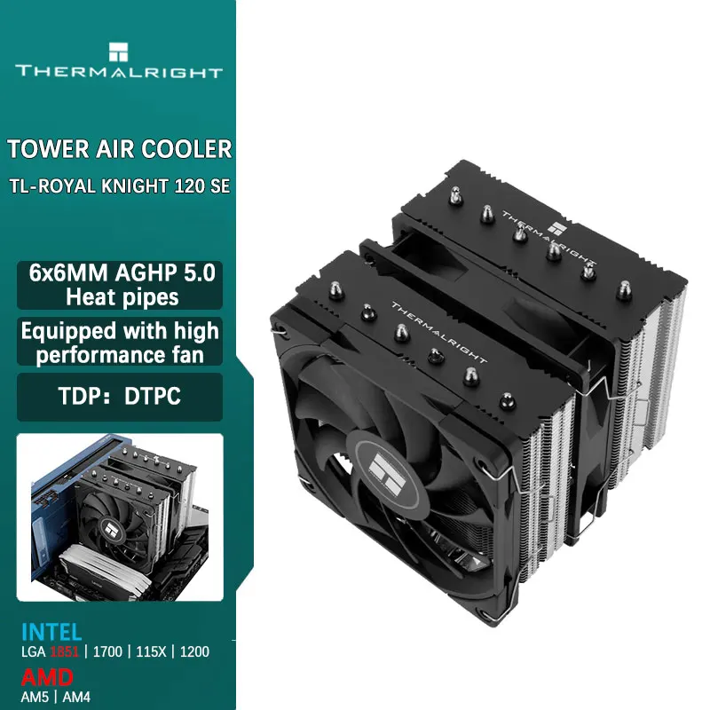 Thermalright Royal Knight 120 SE 6 calor doble torre ventilador CPU radiador enfriador de aire AGHP GEN 5,0 para LGA1851 17XX AMD AM4 AM5