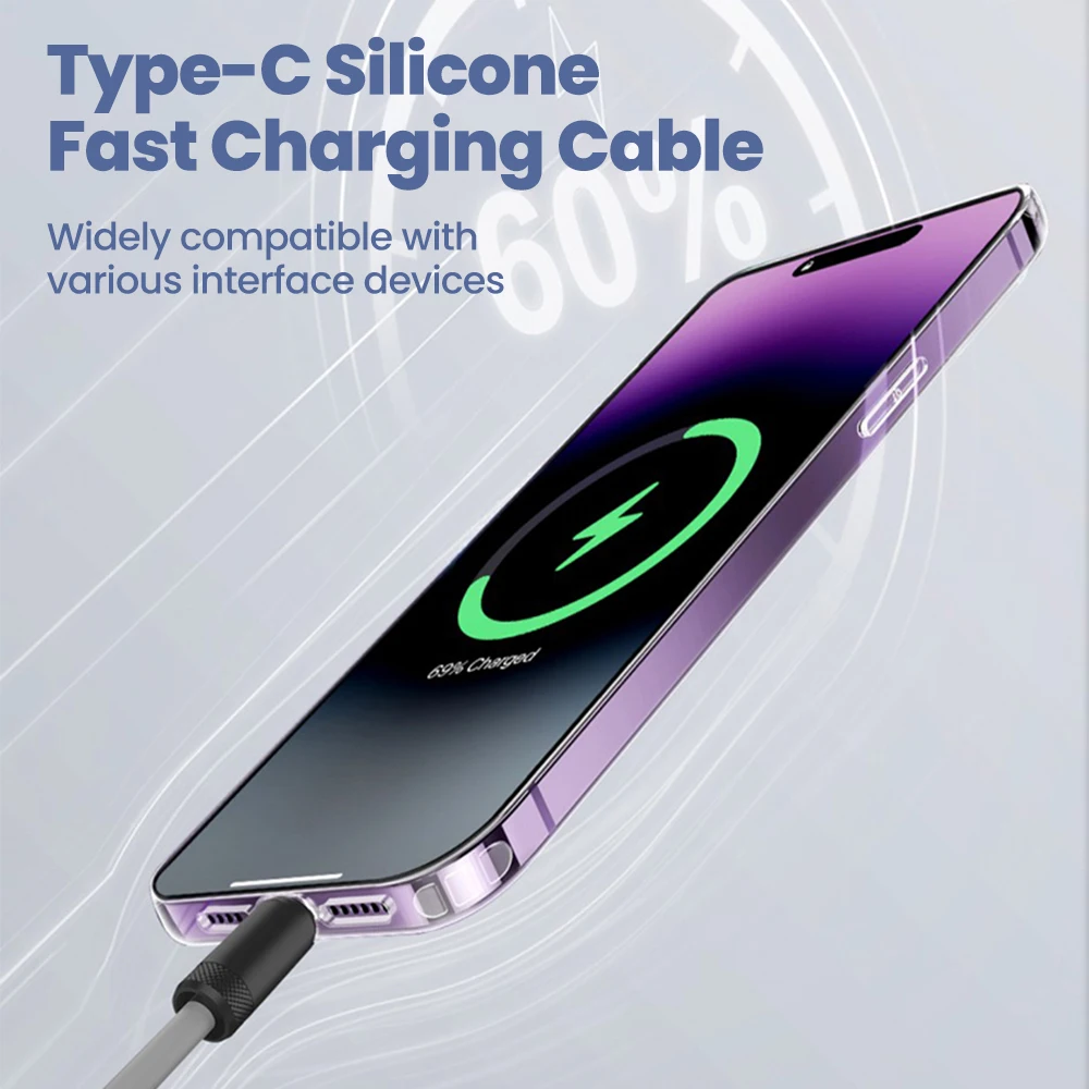 Cable de datos de carga rápida de silicona líquida de 240W Cable tipo C a tipo C para iphone 15 16 17 Samsung Huawei Cable Dual tipo C - imagen 5