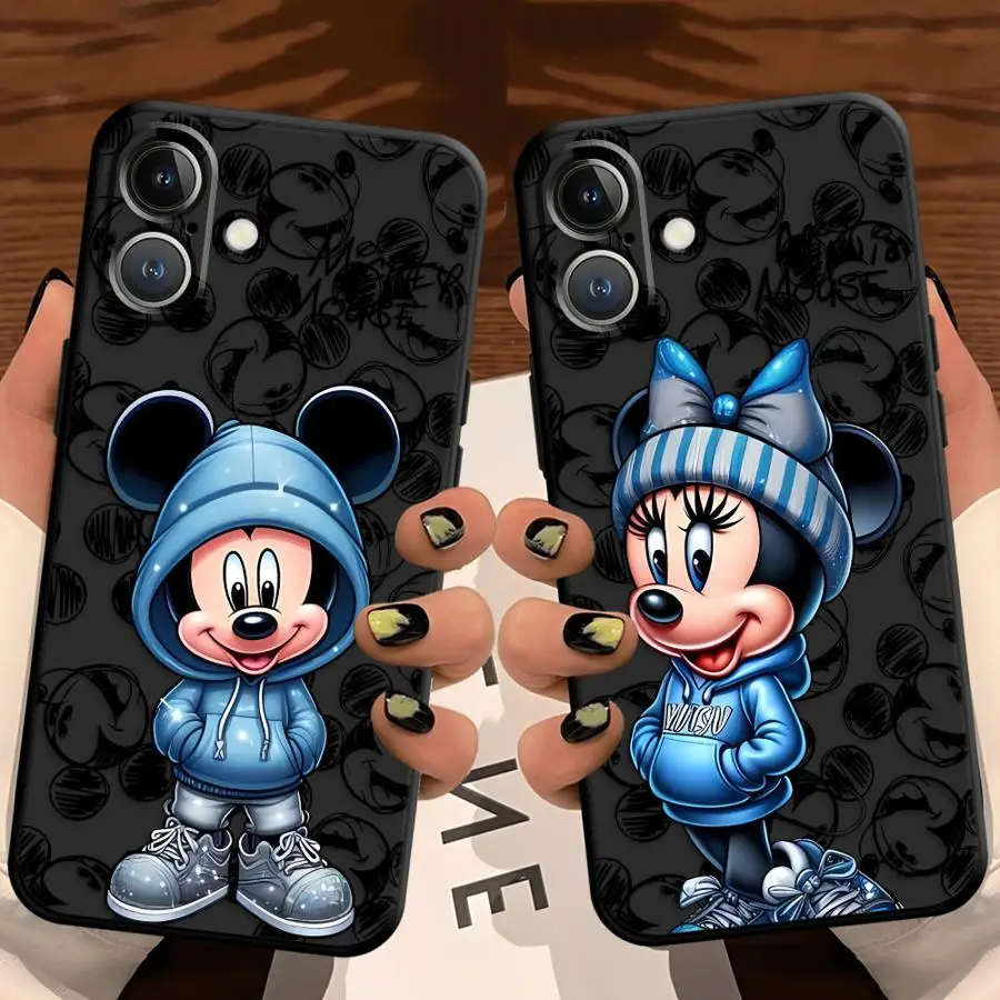 Funda de teléfono suave negra de Minnie de Disney para iPhone 15 16 14 Plus 13 12 11 17 Pro Max 17Air 7 8 XR XS Max
