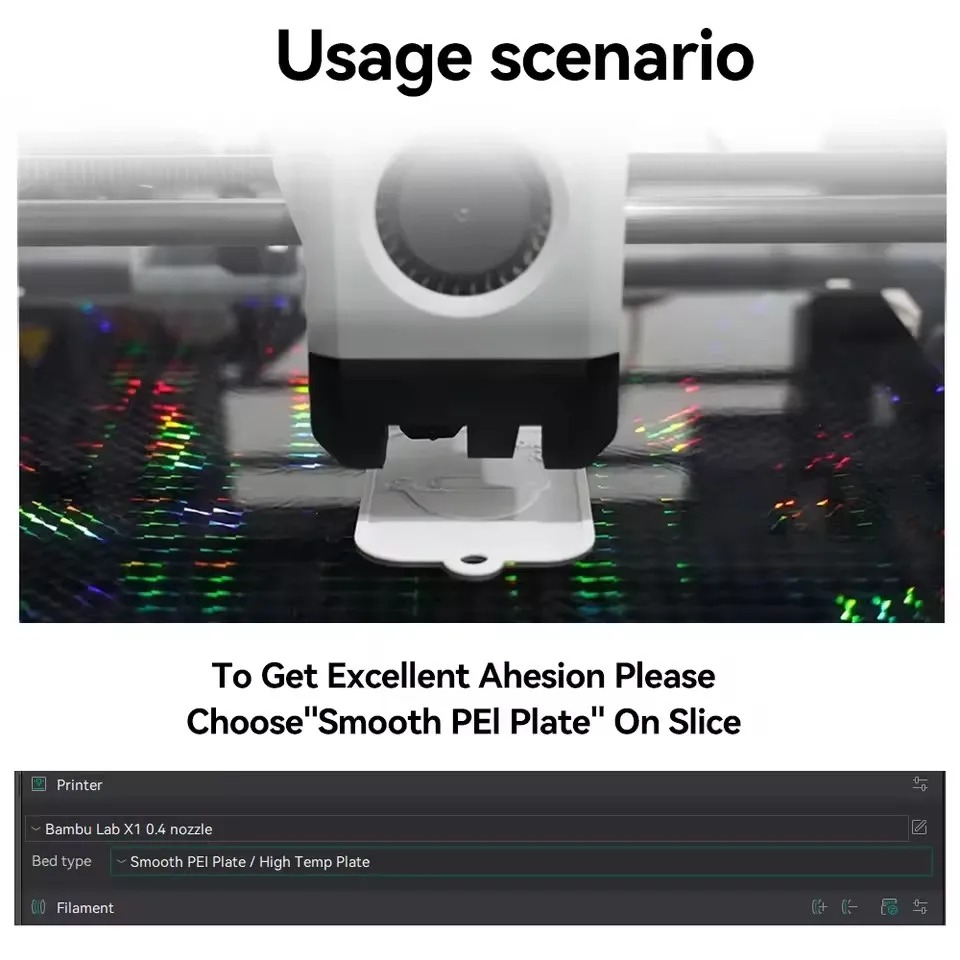 Placa de construcción X1C P1P P1S A1 X1 para placa de laboratorio Bambu hoja de PEI suave PEO PET para impresora 3D Bambulabs X1 P1P placa de construcción de cama térmica - imagen 5