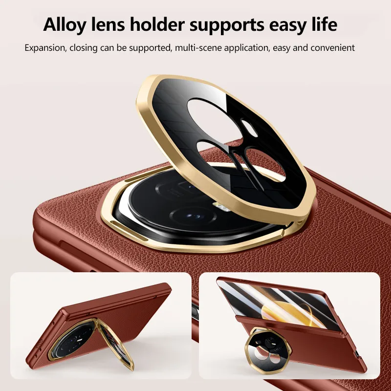 Funda protectora de bisagra de cuero para Honor Magic V3 Vs3, cubierta de soporte de lente de Metal con vidrio templado - imagen 5