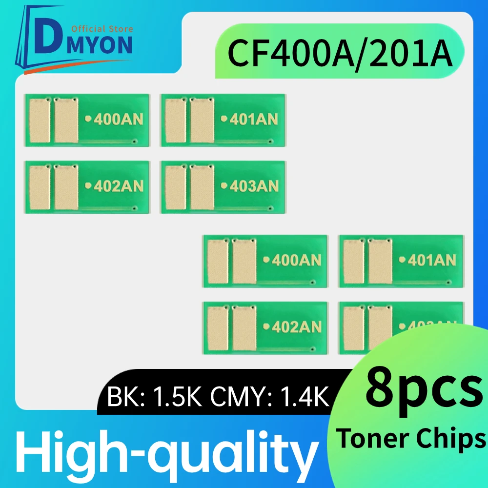 Chip de cartucho para impresora HP, chip de Tóner para HP Color LaserJet Pro M252 MFP M277, CF400X, CF400A, CF401A, CF402A, CF403A, 201A, 8 unidades