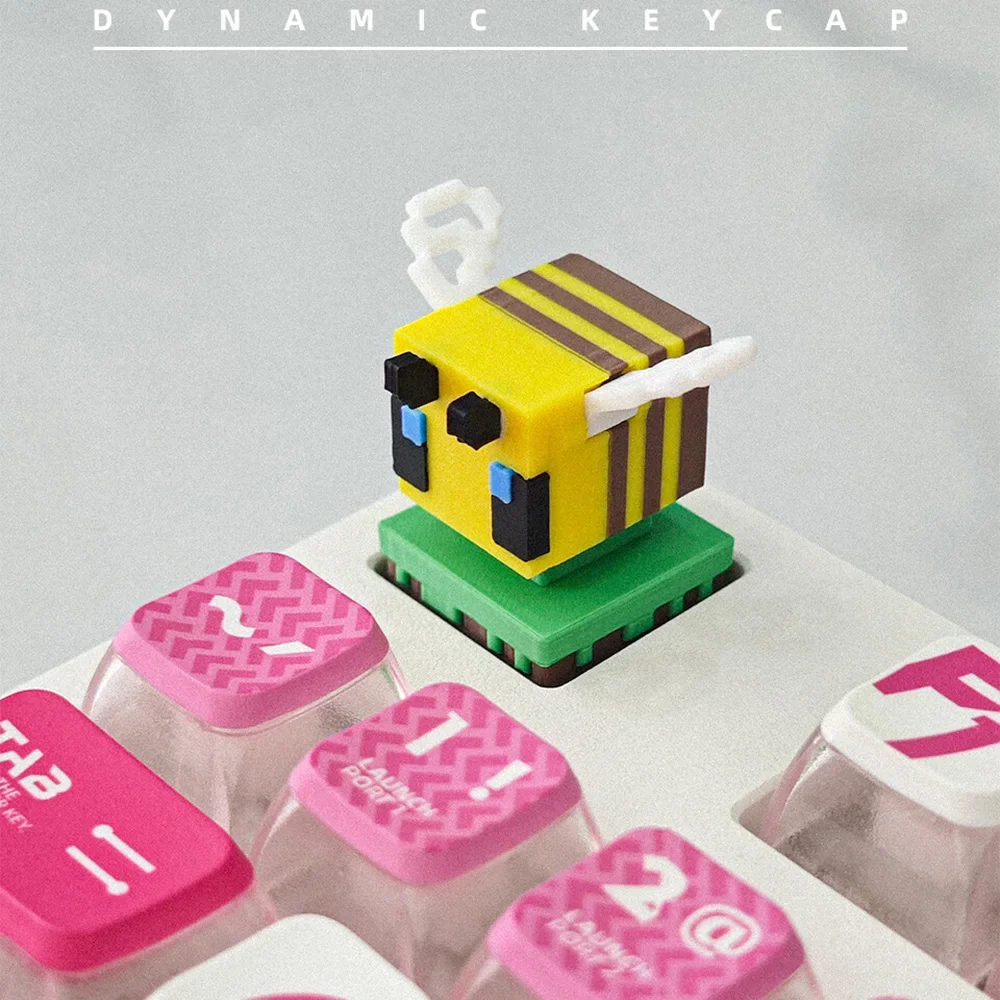 Lindas teclas Pixel Bee con alas móviles para tapas de teclado mecánico, tapa de llave, regalo para niño - imagen 4