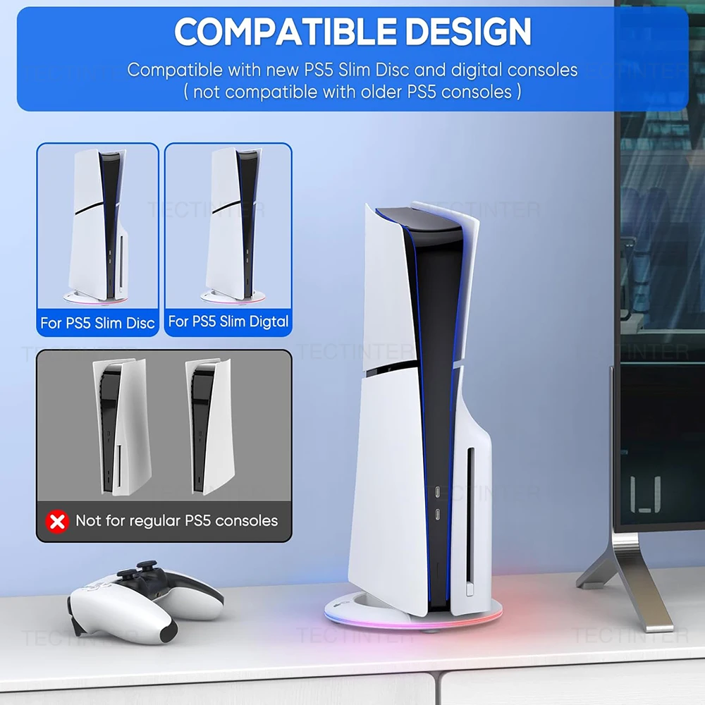 Soporte de refrigeración Vertical con luz RGB para disco delgado PS5/consola de edición Digital soporte de Base antideslizante para accesorios PS5 - imagen 3