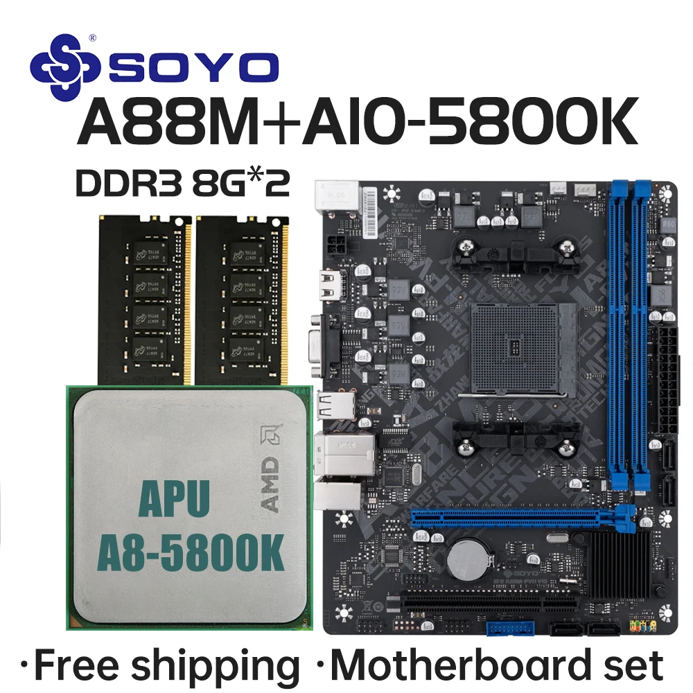 Juego de placa base SOYO A88M con CPU A10-5800K DDR3 16G [8GB *2] componentes de computadora placa base SATA3 AMD CPU FM2 +/procesador FM2