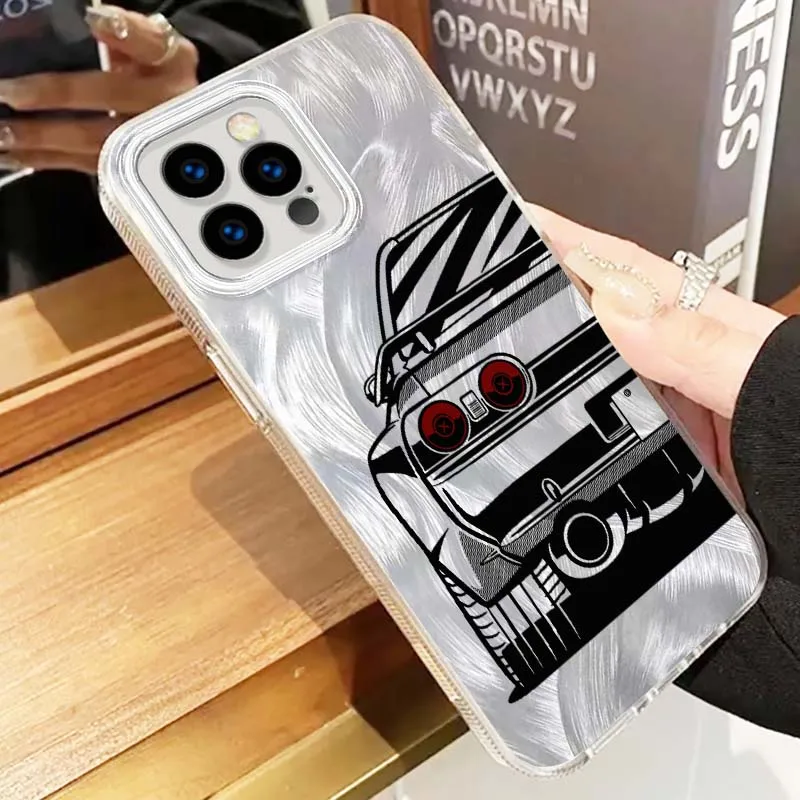 Cool cubierta de luces traseras de coche para Apple iPhone 16 16E 15 14 13 12 11 8 XS X Pro Max funda de teléfono con textura de plumas - imagen 2