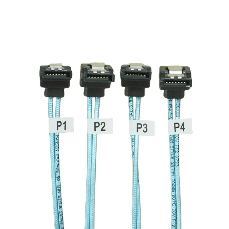 Cable interno SATA 3,0 (Serial ATA) de 7 pines, 90 acordes, en ángulo, azul, 4 SATA a 4 SATA, 1M/0,5 M - imagen 4