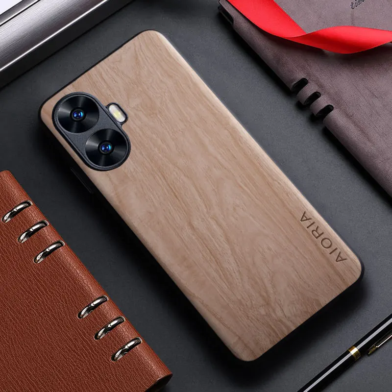 Funda para Realme C55 C53 C35 C33 C31 C30 4G funda con patrón de madera de bambú funda trasera de cuero para realme c55 c53 c35 c33 c31 capa - imagen 2