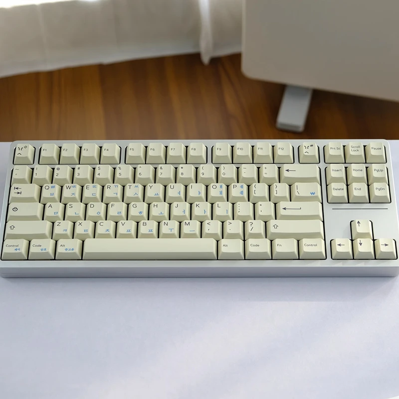 1 Juego de teclas Retro de color blanco leche, teclas coreanas azules con subcama de tinte PBT, teclas a prueba de luz con perfil de cereza para interruptor MX 60 64 87 96 98 - imagen 4