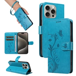 Funda Cuero Floral iPhone Tapa Tarjeta 15 Pro Max / 14 Plus