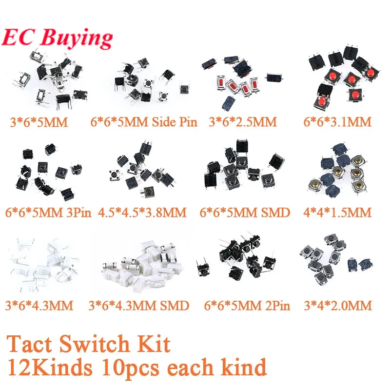 120 unids/lote interruptor táctil botón Micro interruptor de llave enchufe directo auto-reinicio DIP SMD SMT Micro interruptor Kit DIY 12 tipos * 10 Uds