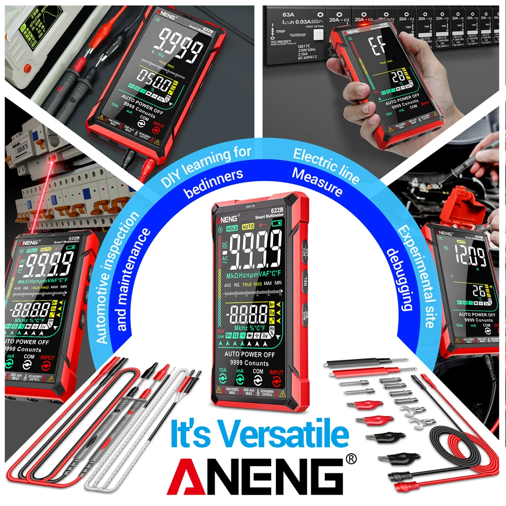 Multímetro Detector de medición láser ANENG 622A/622B 10A medidor amperímetro de corriente voltímetro Hz capacitancia Ohm NCV herramientas multimetro - imagen 5